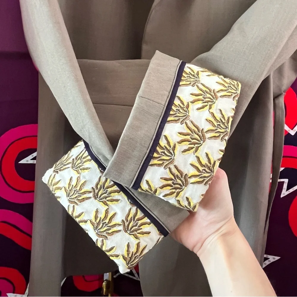 Chloe Wool Twill Jacket Side Tie Blazer Grey France Embroidered Belted Belt Rare - Picture 7 of 15